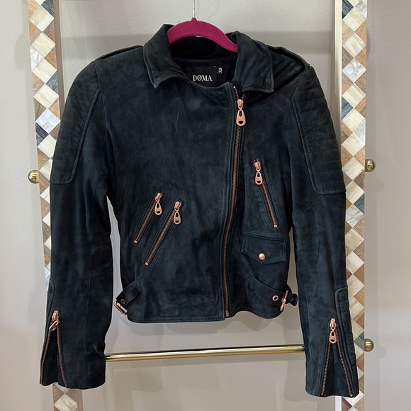 Doma Navy Suede Moto Jacket XS - Picture 5 of 8